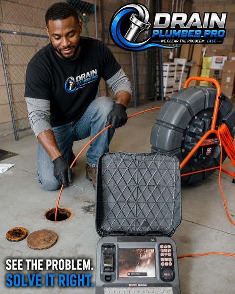 Technician performing a sewer camera inspection to diagnose unknown drain problems